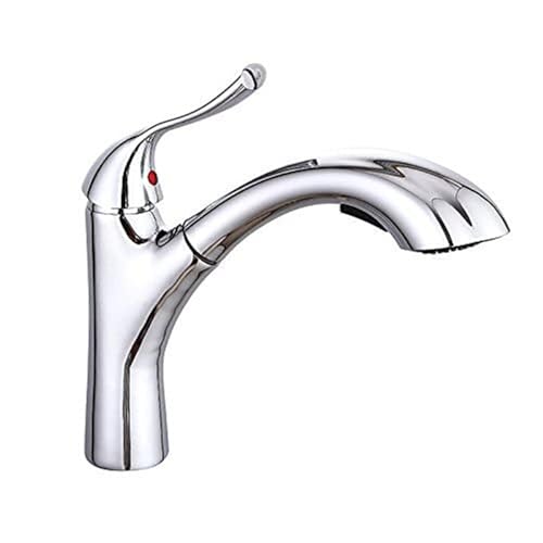 Küchenspüle Wasserhahn mit ausziehbarer Brause Messing Warm und Kaltwasser Stretch Schrumpf Waschbeckenhahn for die Küchentheke(Silver) von POADGBCN