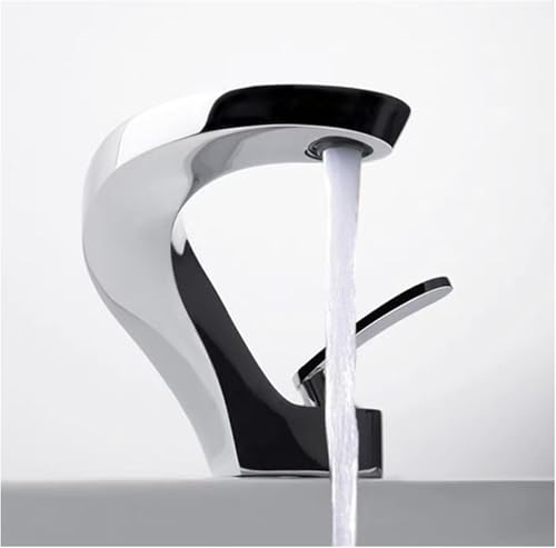 Kupfer Heiß und Kaltwassermischbatterie for Badezimmerwaschbecken hohe Aufsatzwaschbecken Wasserhahn mit Einlochmontage(White silver) von POADGBCN