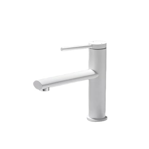 Langlebiger Einloch Waschtischhahn aus Vollkupfer Günstiger Waschbeckenhahn zur Auftischinstallation mit heißem und kaltem Wasser(White Short) von POADGBCN