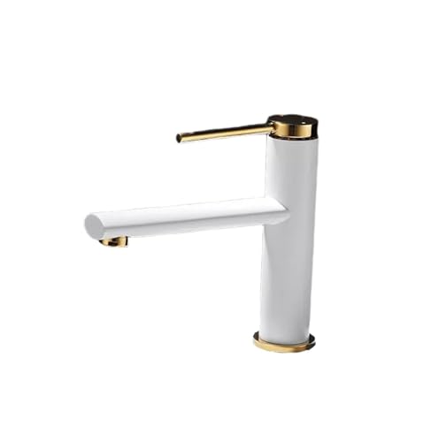 Langlebiger Einloch Waschtischhahn aus Vollkupfer Günstiger Waschbeckenhahn zur Auftischinstallation mit heißem und kaltem Wasser(White gold short) von POADGBCN