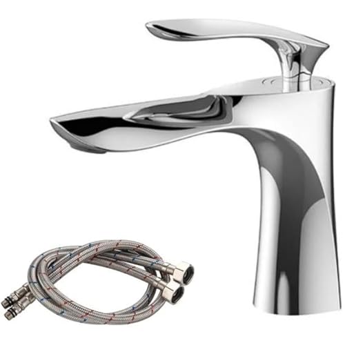 Luxuriöser Einhebel Waschbeckenhahn aus Messing mit Heiß und Kaltwassermischbatterie Deckmontage langlebige Konstruktion(Silver Short) von POADGBCN