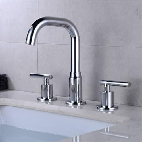 Messing Doppelgriff Badezimmer Waschbecken Wasserhahn Drehbare 3 Loch Split Warm und Kaltwasser Mischbatterie for Waschbecken(Silver-1) von POADGBCN