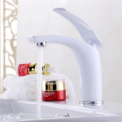 Messing Wasserhahn for moderne Badezimmer Einhebel Mischbatterie for Waschbecken tropffreie Keramikkartusche einfache Installation(White,Short) von POADGBCN