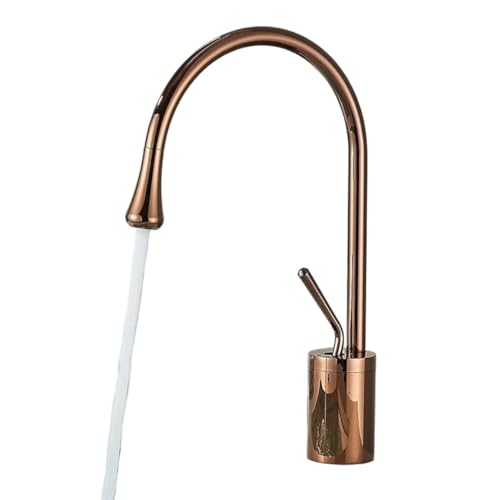 Moderner Badezimmer Wasserhahn zur Deckmontage mit 360°Drehung Einhebel Waschtisch Mischbatterie for heißes und kaltes Wasser mit Messingkonstruktion(Rose Gold Medium) von POADGBCN