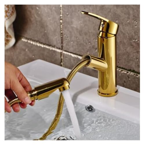 Moderner Badezimmerhahn mit Ausziehfunktion Einhebel Mischbatterie for die Küchenspüle mit Messingkonstruktion(Gold) von POADGBCN