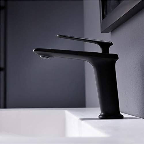 Moderner Einhebel Badezimmerhahn aus Messing mit Kalt und Warmwassermischer(Black Short) von POADGBCN