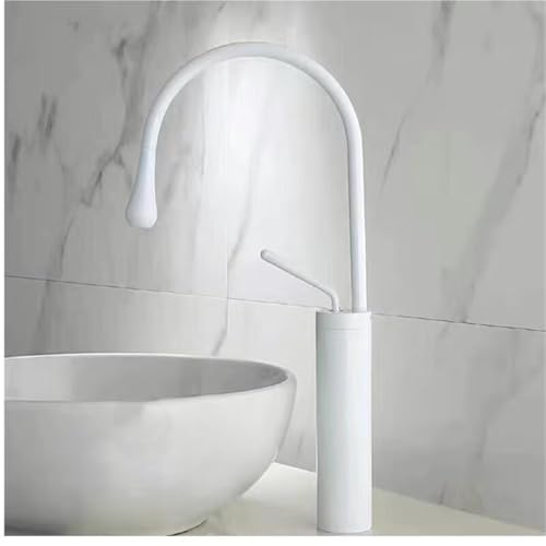 Moderner Einhebel Küchenhahn mit 360° schwenkbarem Auslauf Doppelspültischarmatur aus Messing mit Mischbatterie for heißes und kaltes Wasser(White) von POADGBCN