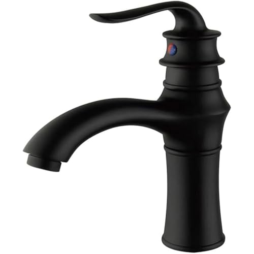Moderner Einhebel Waschtischhahn aus Messing langlebiger Mischbatterie for kaltes und heißes Wasser for Küchenspüle und Badezimmer(Black,Short) von POADGBCN