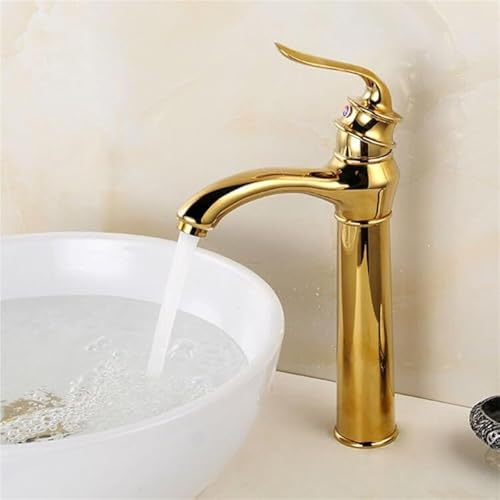 Moderner Einhebel Waschtischhahn aus Messing langlebiger Mischbatterie for kaltes und heißes Wasser for Küchenspüle und Badezimmer(Gold,Tall) von POADGBCN