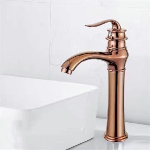 Moderner Einhebel Waschtischhahn aus Messing langlebiger Mischbatterie for kaltes und heißes Wasser for Küchenspüle und Badezimmer(Rose gold,Tall) von POADGBCN