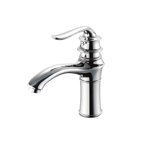 Moderner Einhebel Waschtischhahn aus Messing langlebiger Mischbatterie for kaltes und heißes Wasser for Küchenspüle und Badezimmer(Silver,Short) von POADGBCN