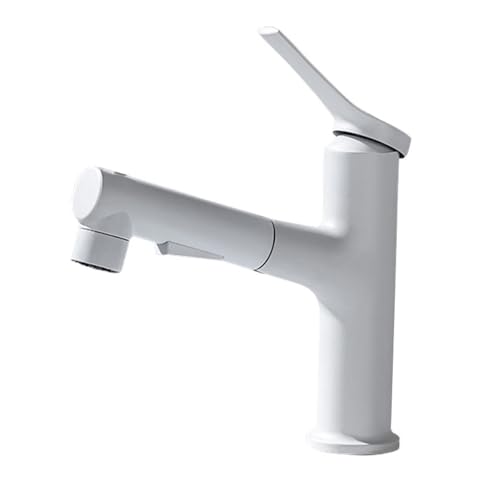 ​​Moderner Einloch Waschbeckenhahn mit ausziehbarer Brause ABS Material Deckmontage langlebige Konstruktion​(White) von POADGBCN