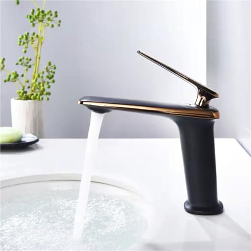 Moderner Einloch Waschtischhahn mit Einzelgriff Messing Waschbeckenhahn for elegante Arbeitsplatten(Rose gold black,Short) von POADGBCN