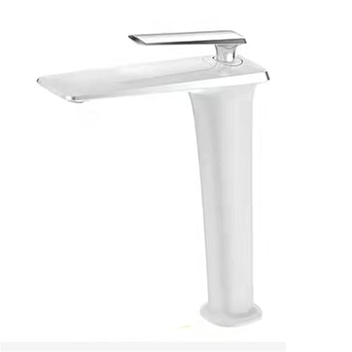 Moderner Einloch Waschtischhahn mit Einzelgriff Messing Waschbeckenhahn for elegante Arbeitsplatten(White silver,Tall) von POADGBCN