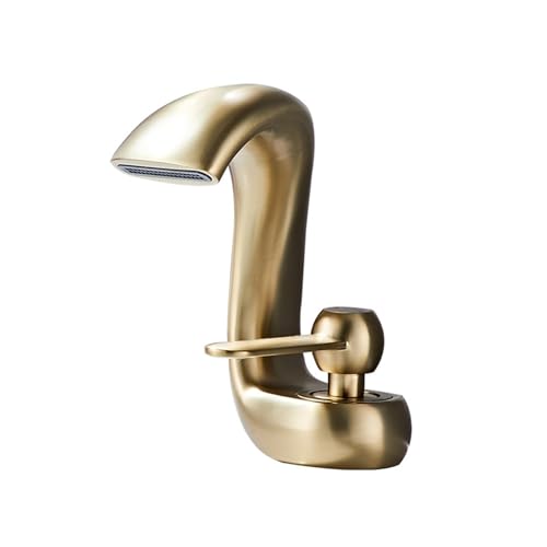 Moderner Einloch-Wasserfall-Waschtischhahn for Badezimmer – Mischbatterie for heißes und kaltes Wasser for Waschbecken(Brushed Gold) von POADGBCN