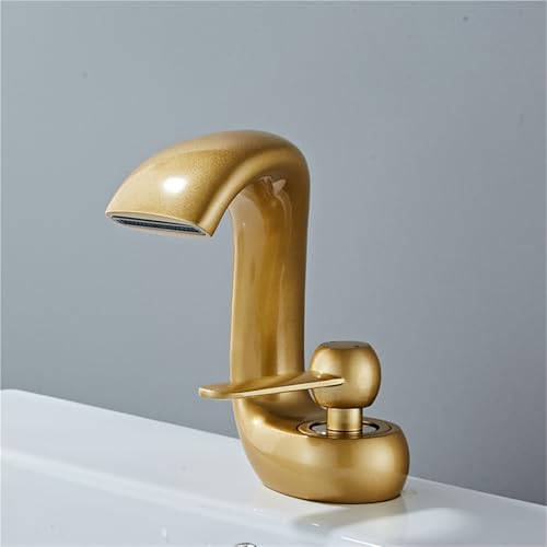 Moderner Einloch-Wasserfall-Waschtischhahn for Badezimmer – Mischbatterie for heißes und kaltes Wasser for Waschbecken(Gold) von POADGBCN