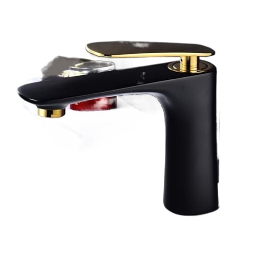 Moderner Waschbeckenhahn aus Messing mit Warm und Kaltwassermischer langlebiger Haushaltshahn for Waschbecken(Black gold,Short) von POADGBCN