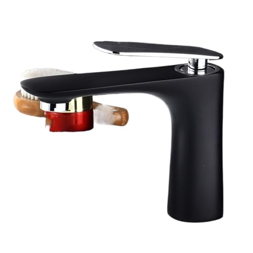 Moderner Waschbeckenhahn aus Messing mit Warm und Kaltwassermischer langlebiger Haushaltshahn for Waschbecken(Black silver,Short) von POADGBCN