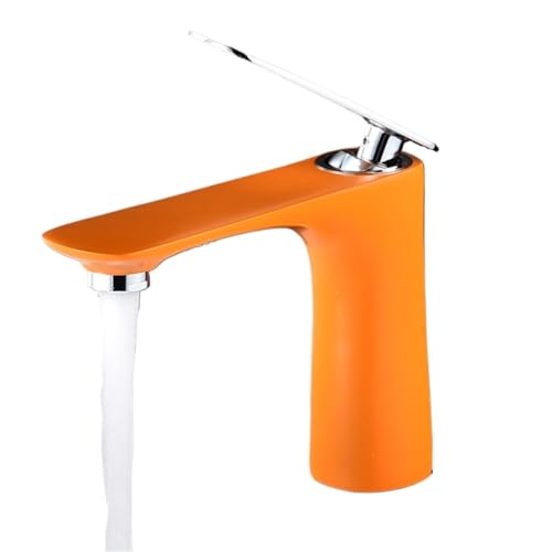 Moderner Waschbeckenhahn aus Messing mit Warm und Kaltwassermischer langlebiger Haushaltshahn for Waschbecken(Orange,Short) von POADGBCN