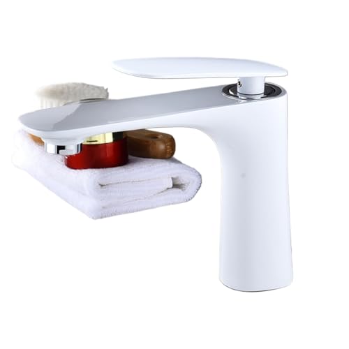Moderner Waschbeckenhahn aus Messing mit Warm und Kaltwassermischer langlebiger Haushaltshahn for Waschbecken(White,Short) von POADGBCN