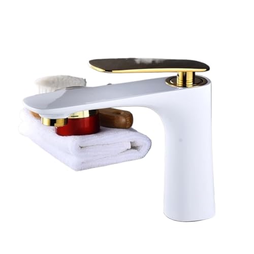 Moderner Waschbeckenhahn aus Messing mit Warm und Kaltwassermischer langlebiger Haushaltshahn for Waschbecken(White gold,Short) von POADGBCN