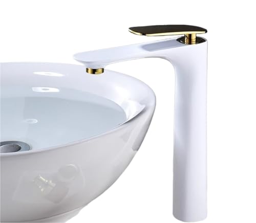 Moderner Waschbeckenhahn aus Messing mit Warm und Kaltwassermischer langlebiger Haushaltshahn for Waschbecken(White gold,Tall) von POADGBCN