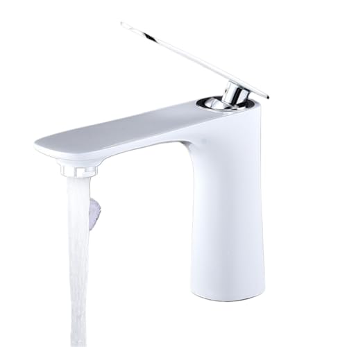 Moderner Waschbeckenhahn aus Messing mit Warm und Kaltwassermischer langlebiger Haushaltshahn for Waschbecken(White silver,Short) von POADGBCN