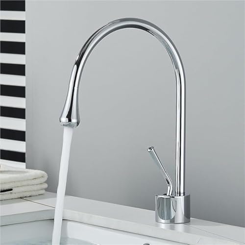 Moderner Waschtisch Wasserhahn zur Deckmontage mit 360° schwenkbarem Auslauf und Einloch Wasserhahn aus Messing for heißes und kaltes Wasser for das Badezimmer(Chrome Short) von POADGBCN