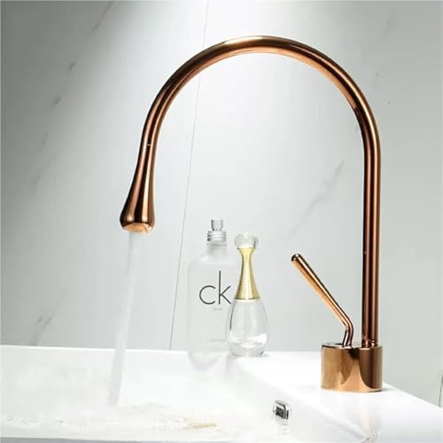 Moderner Waschtisch Wasserhahn zur Deckmontage mit 360° schwenkbarem Auslauf und Einloch Wasserhahn aus Messing for heißes und kaltes Wasser for das Badezimmer(Rose Gold Short) von POADGBCN
