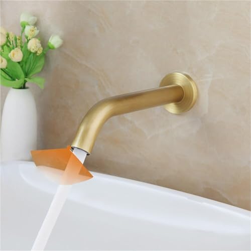 Moderner automatischer Sensor Waschbeckenhahn mit heißem und kaltem Wasser berührungsloser freihändiger Waschbeckenhahn zur Wandmontage(Antique Brass) von POADGBCN