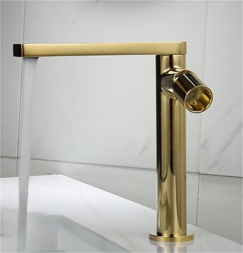 Moderner langlebiger Einhebel Waschtischhahn aus Messing, Mischbatterie for heißes und kaltes Wasser for Badezimmerwaschbecken(Brushed gold,Medium) von POADGBCN