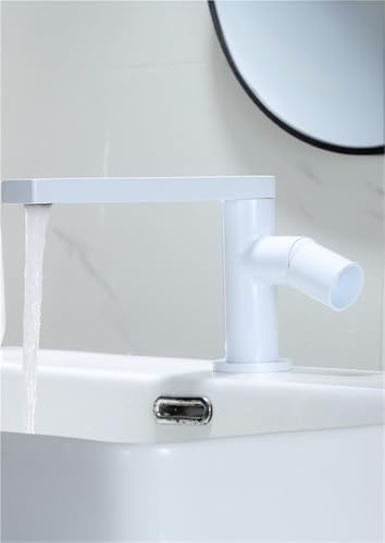 Moderner langlebiger Einhebel Waschtischhahn aus Messing, Mischbatterie for heißes und kaltes Wasser for Badezimmerwaschbecken(White,Short) von POADGBCN