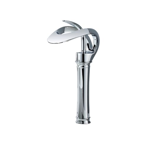 Moderner langlebiger Einhebel Waschtischhahn mit Wasserfallauslauf Mischbatterie for heißes und kaltes Wasser for das Waschbecken(Silver,Tall) von POADGBCN