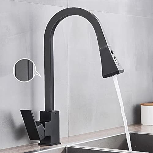 Moderner quadratischer ausziehbarer Küchenhahn mit einem Hebel 360° drehbarer Heiß Kalt Mischhahn langlebiger Wasserhahn mit elegantem Design(Black) von POADGBCN