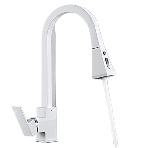 Moderner quadratischer ausziehbarer Küchenhahn mit einem Hebel 360° drehbarer Heiß Kalt Mischhahn langlebiger Wasserhahn mit elegantem Design(White) von POADGBCN