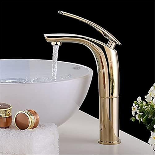 Modernes Messingbad Langlebiger Einhebel Waschtischhahn Heiß und Kaltwasser Mischbatterie for Waschbecken(Gold,Tall) von POADGBCN