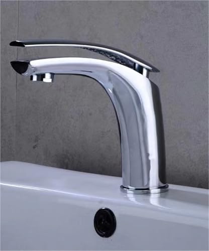 Modernes Messingbad Langlebiger Einhebel Waschtischhahn Heiß und Kaltwasser Mischbatterie for Waschbecken(Silver,Short) von POADGBCN