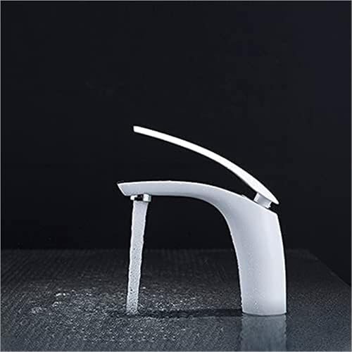 Modernes Messingbad Langlebiger Einhebel Waschtischhahn Heiß und Kaltwasser Mischbatterie for Waschbecken(White,Short) von POADGBCN