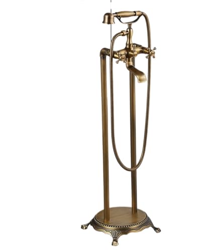 POADGBCN Badewannenarmatur Set mit Zwei Keramikgriffen und Handbrause bodenmontierter Waschbeckenhahn for freistehende Badezimmer(Antique) von POADGBCN