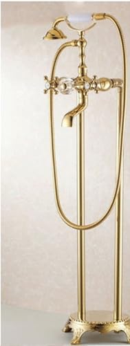 POADGBCN Badewannenarmatur Set mit Zwei Keramikgriffen und Handbrause bodenmontierter Waschbeckenhahn for freistehende Badezimmer(Gold-1) von POADGBCN