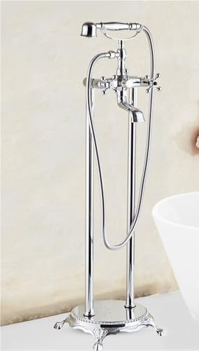 POADGBCN Badewannenarmatur Set mit Zwei Keramikgriffen und Handbrause bodenmontierter Waschbeckenhahn for freistehende Badezimmer(Silver) von POADGBCN