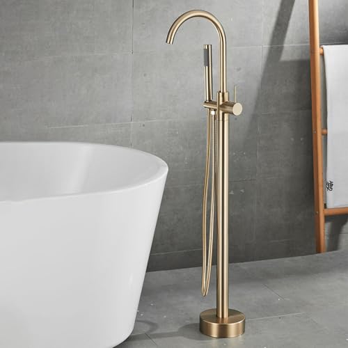 POADGBCN Drehbarer Wasserhahn fürs Badezimmer mit Duschset 360° freistehende Badewannen Duschmischbatterie Badewannen Duschkombination mit Einzelgriff(Gold) von POADGBCN