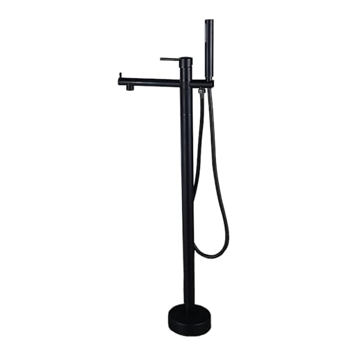 POADGBCN Freistehender Badewannenhahn aus Messing, drehbar bodenmontiert mit Einhand Handbrause Brauseschlauch for Badezimmer(Black) von POADGBCN