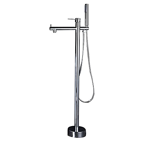 POADGBCN Freistehender Badewannenhahn aus Messing, drehbar bodenmontiert mit Einhand Handbrause Brauseschlauch for Badezimmer(Silver) von POADGBCN