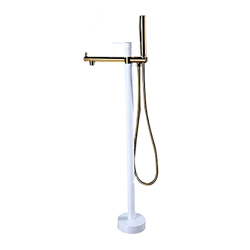 POADGBCN Freistehender Badewannenhahn aus Messing, drehbar bodenmontiert mit Einhand Handbrause Brauseschlauch for Badezimmer(White Gold) von POADGBCN
