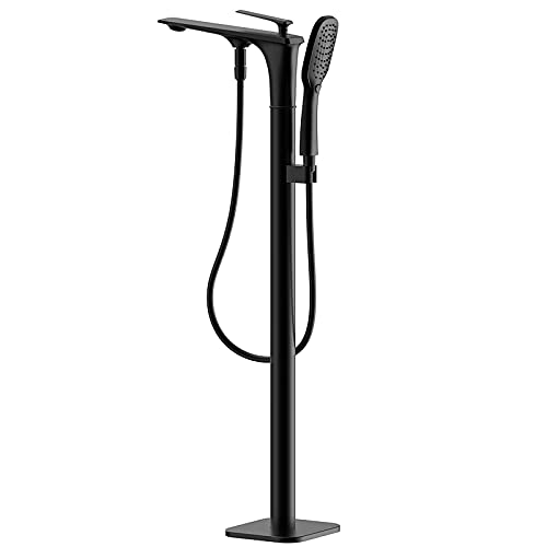 POADGBCN Freistehender Badewannenhahn aus Messing mit Einhebelmischer bodenmontierter Wannenhahn mit Handbrause und Brauseschlauch for Badezimmer(Black) von POADGBCN