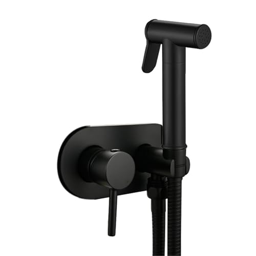 POADGBCN Hand Bidet Sprühset aus Messing zur Wandmontage mit heißem und kaltem Wasser und Wasserhahn tragbares Toilettenreiniger Sprühgerät(Black) von POADGBCN