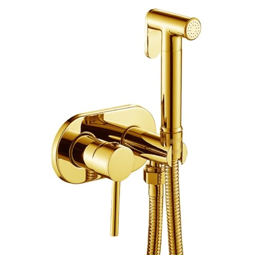 POADGBCN Hand Bidet Sprühset aus Messing zur Wandmontage mit heißem und kaltem Wasser und Wasserhahn tragbares Toilettenreiniger Sprühgerät(Gold) von POADGBCN