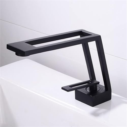 Quadratischer Spülbeckenhahn aus Messing mit Einhebelmischer und Einlochmontage Keramikventilkern Mischbatterie for heißes und kaltes Wasser for das Badezimmer(BLACK) von POADGBCN