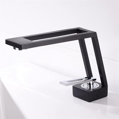 Quadratischer Spülbeckenhahn aus Messing mit Einhebelmischer und Einlochmontage Keramikventilkern Mischbatterie for heißes und kaltes Wasser for das Badezimmer(Black silver) von POADGBCN